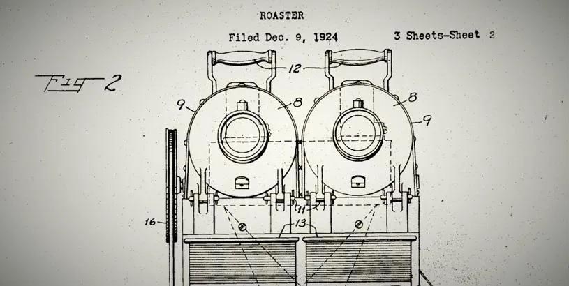 The invention of the first roasting machine illustration