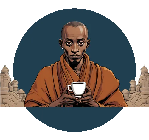 Origins of coffee illustration of Ethiopian goatherd Kaldi holding coffee