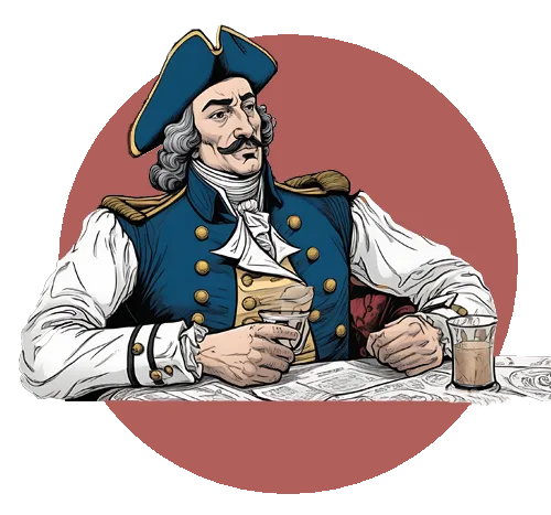 Illustation of captain De Clieu drinking coffee history
