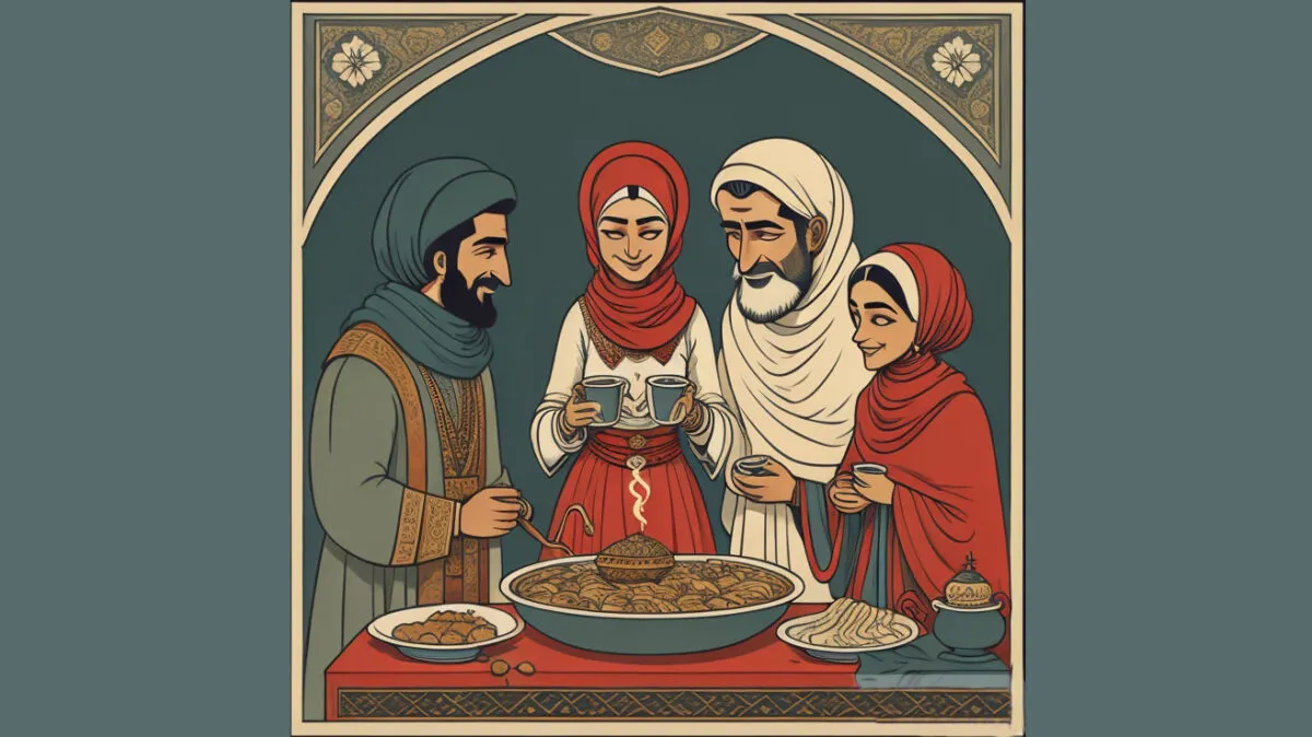 ottoman men and women at the first coffeeshop illustration