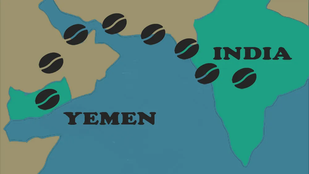 Coffee route from Yemen to India illustration