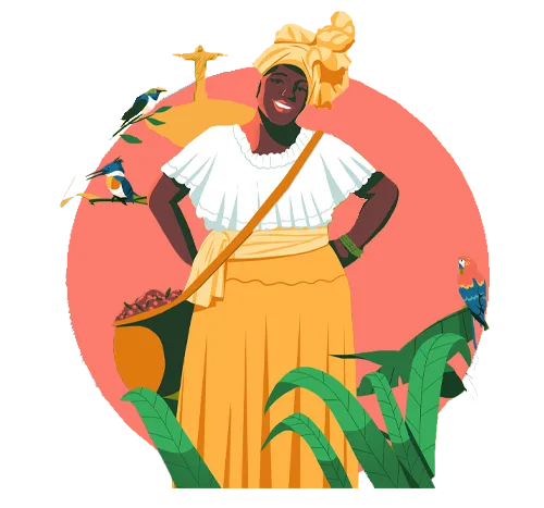 Brazilian woman on a coffee farm illustration
